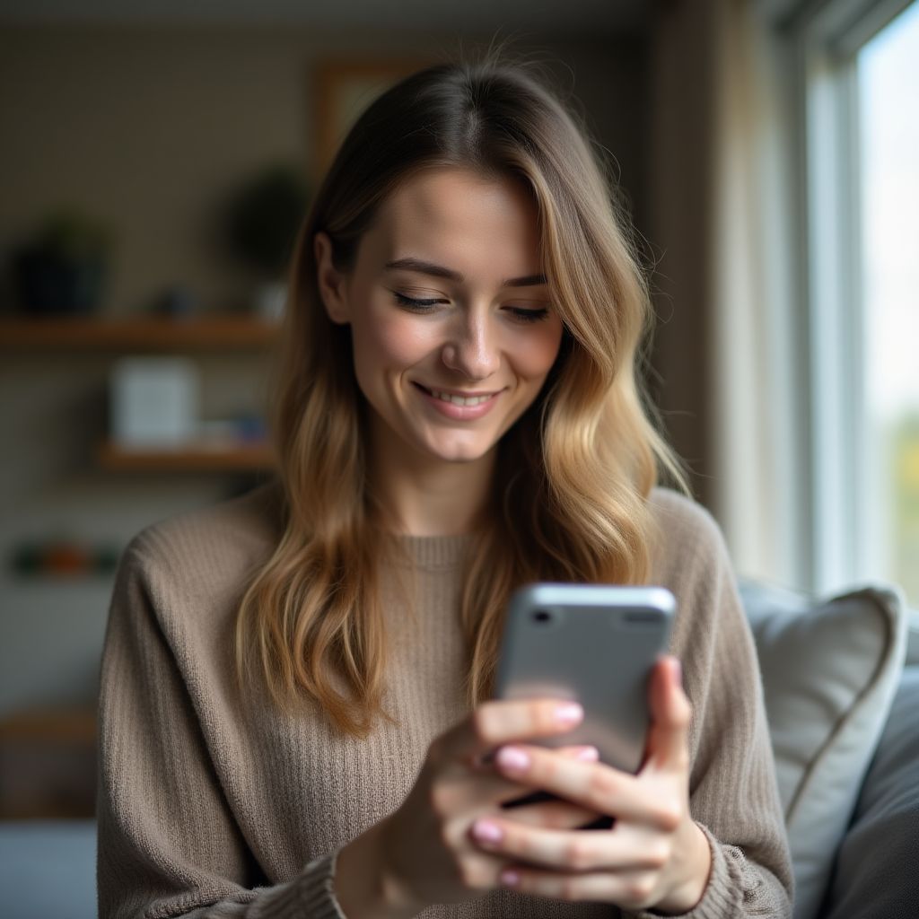 Žena hledající úkoly na telefonu